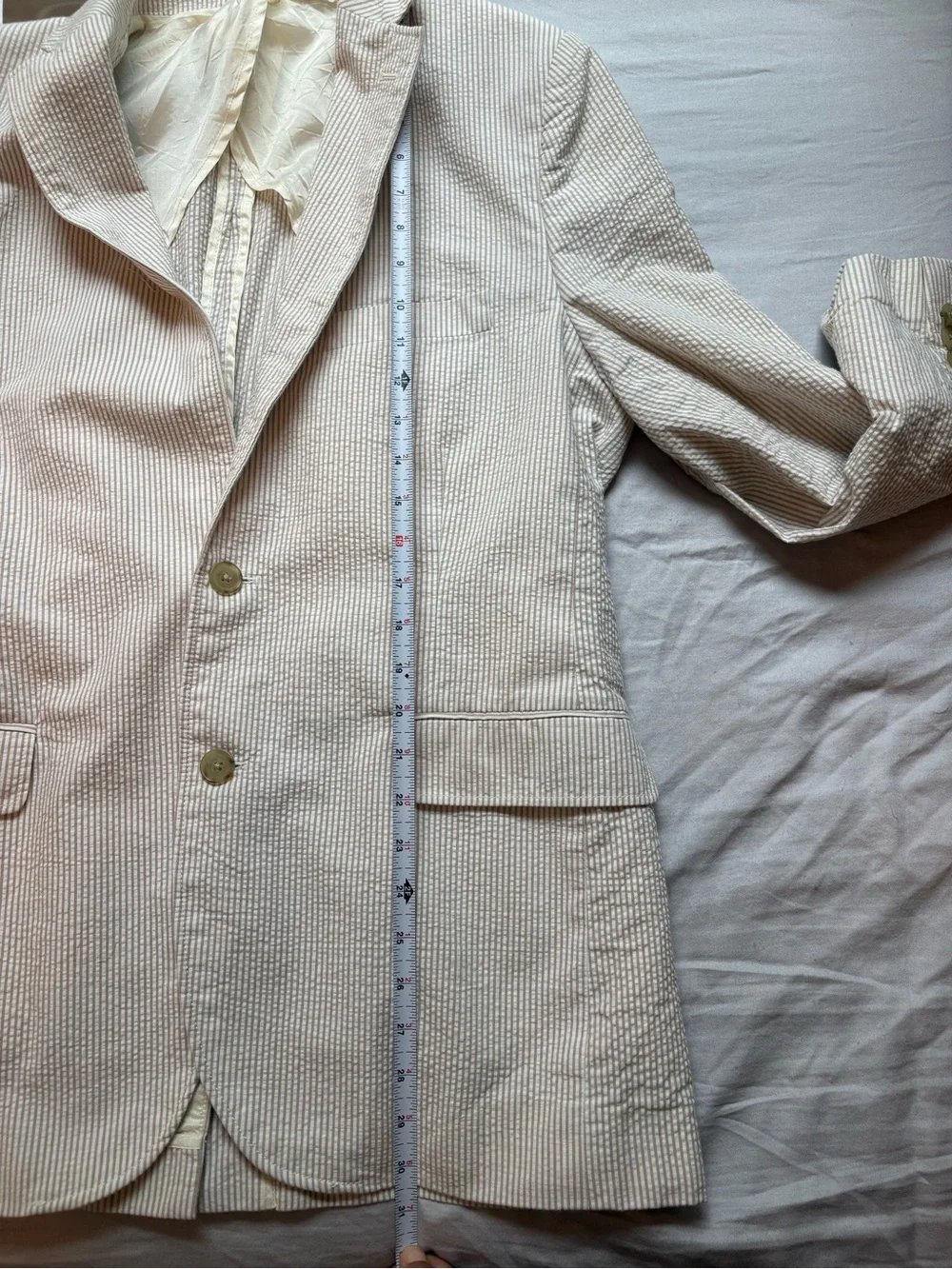 J.Crew 44R Tan Seersucker Cotton Blazer Sport Coat Two Button